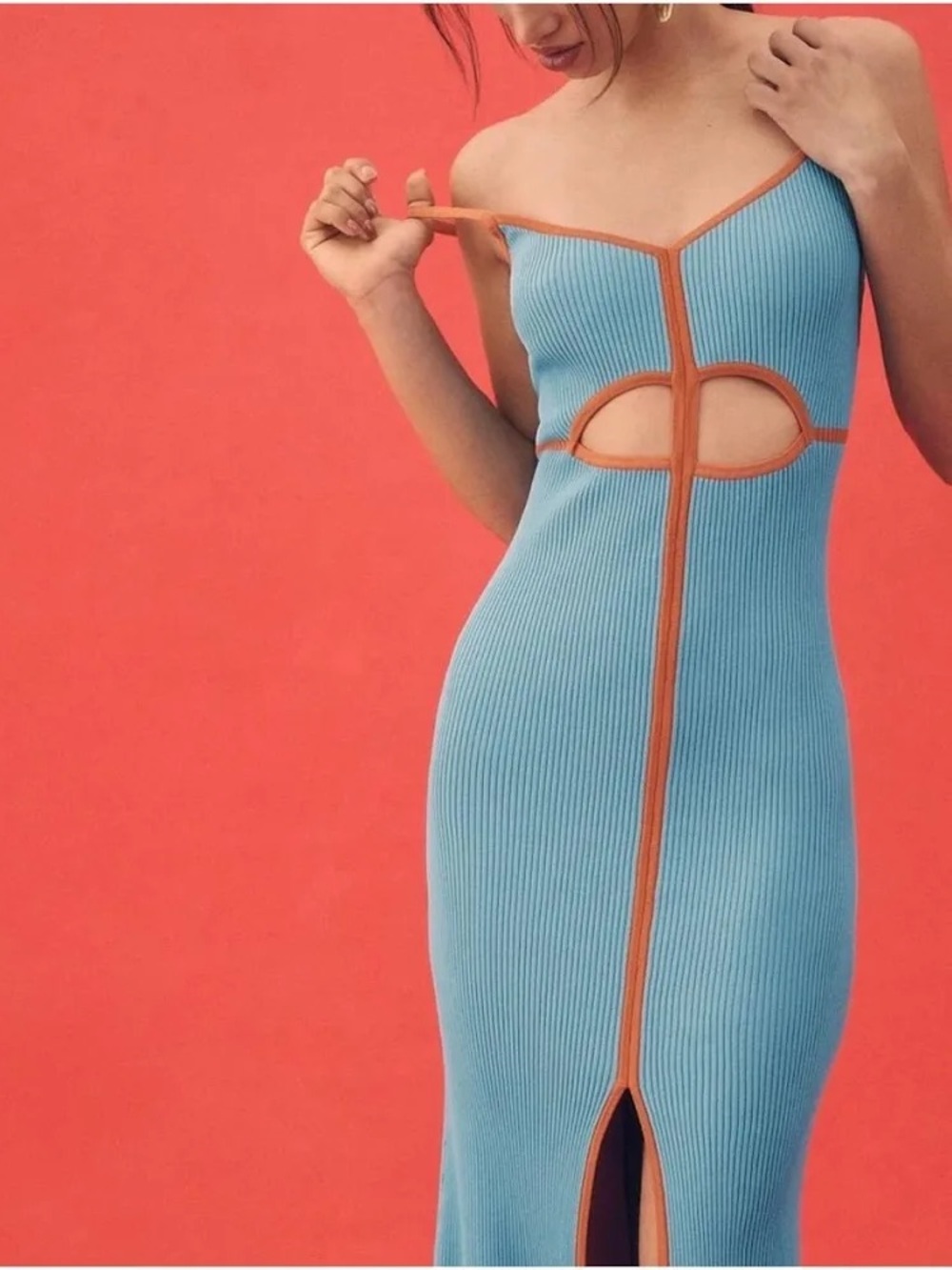 Anthropologie x Siempre Turquoise and Orange Ribbed Midi Dress
